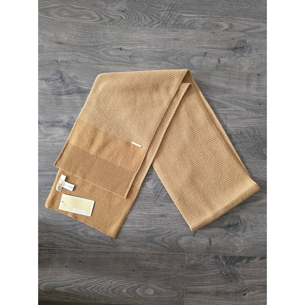 NWT Michael Kors Knit Scarf Tan Gold Metallic Stripe Wool Blend Luxury Warm
Gift - Picture 1 of 7